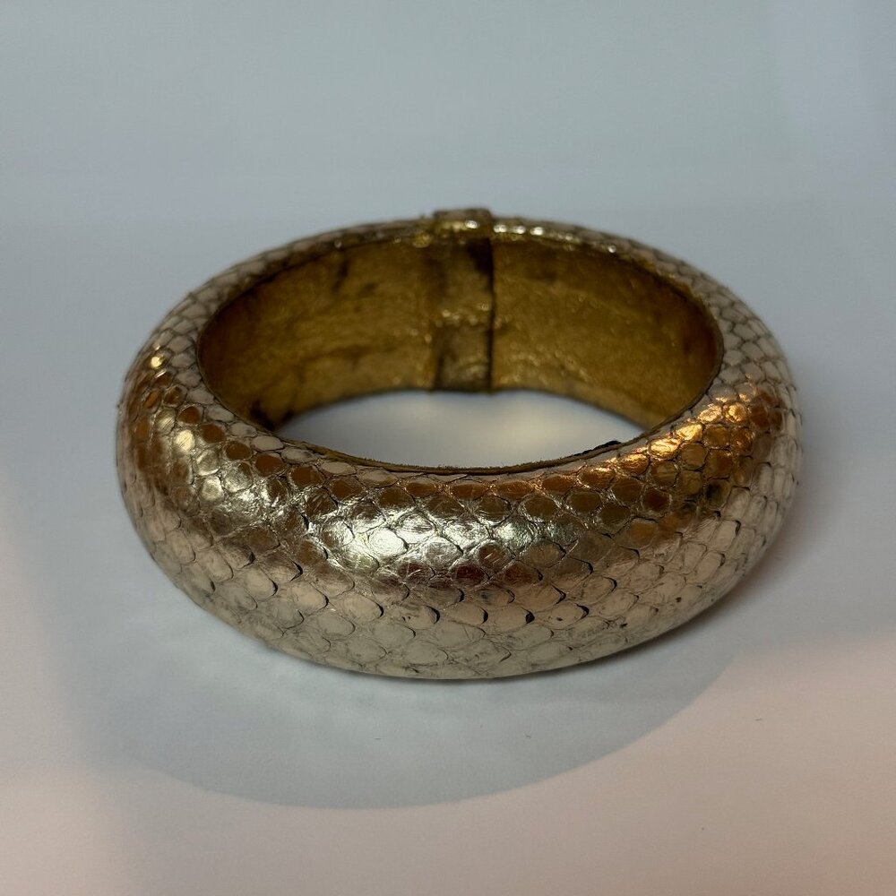 Ted Rossi 1"  Gold Snakeskin Leather Bangle Bracelet  Used but great condition.